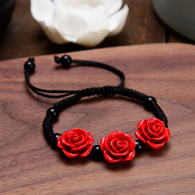 Flower Theme Beaded Bracelet Adjustable Hand Jewelry For Red Wedding Gift 1 Pc