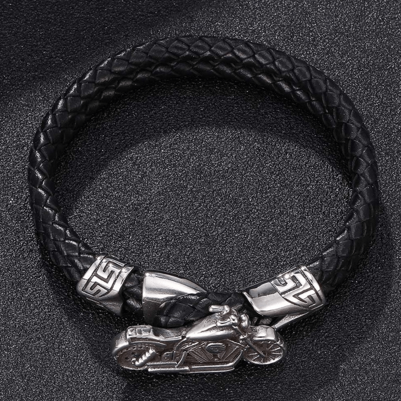 Vintage Distressed Metal Motorcycle Look Classic Black Double Layer Hand Braided Leather Bracelet Men's Bike Punk Jewelry