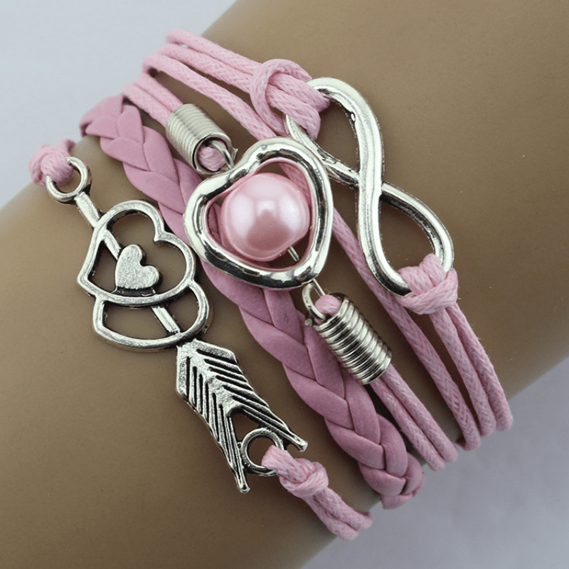 New Arrival Fashion Retro Cupid's Bow Love Heart Multicolor Rope Multi-Layer Bracelet