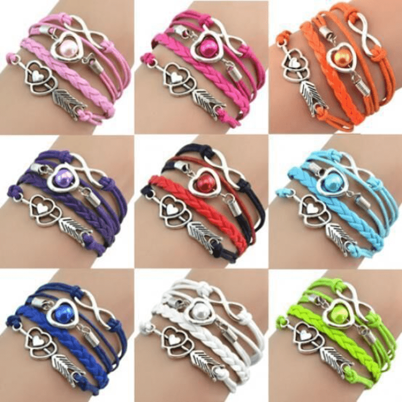 New Arrival Fashion Retro Cupid's Bow Love Heart Multicolor Rope Multi-Layer Bracelet