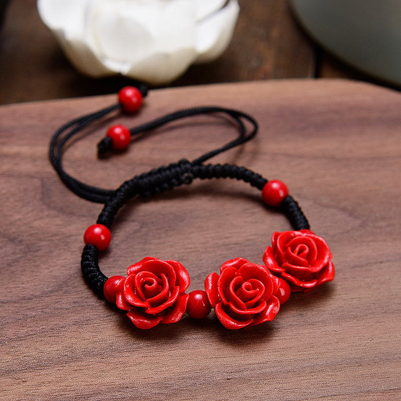 Flower Theme Beaded Bracelet Adjustable Hand Jewelry For Red Wedding Gift 1 Pc