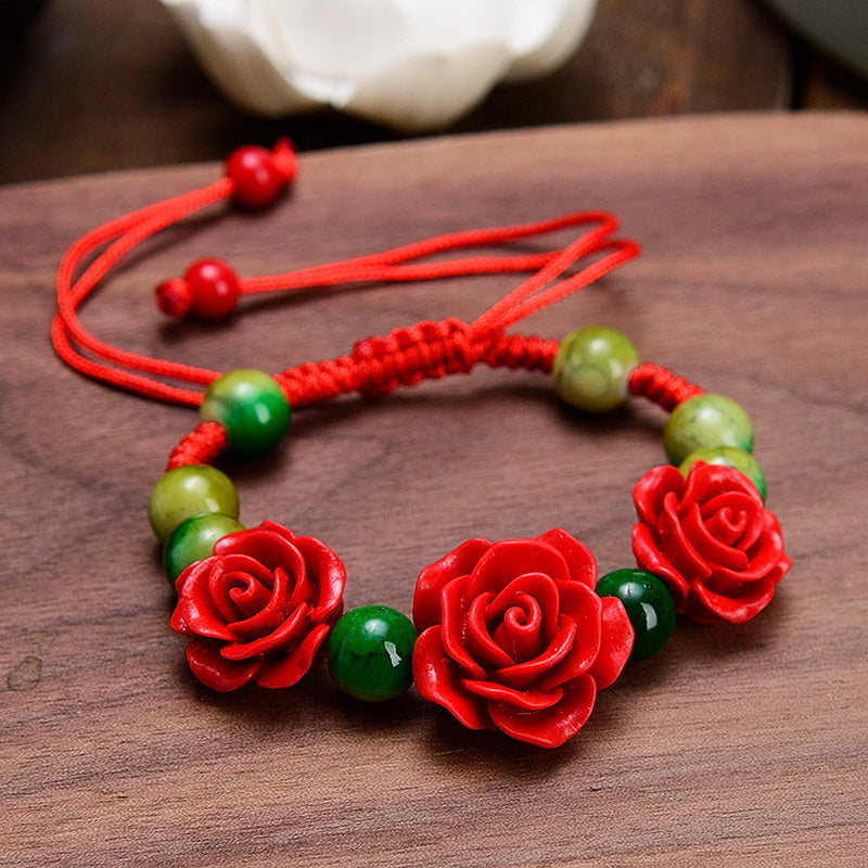 Flower Theme Beaded Bracelet Adjustable Hand Jewelry For Red Wedding Gift 1 Pc