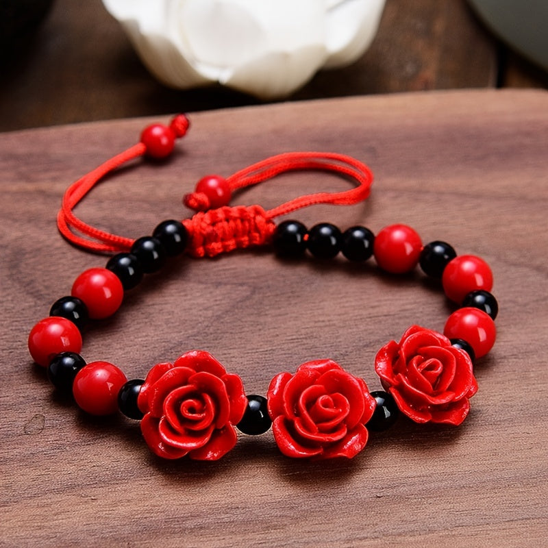 Flower Theme Beaded Bracelet Adjustable Hand Jewelry For Red Wedding Gift 1 Pc