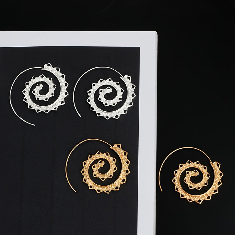 New Oval Spiral Earrings Exaggerated Swirl Gear Heart Shape Vintage Ear Jewelry