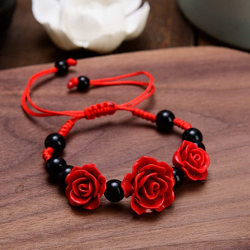 Flower Theme Beaded Bracelet Adjustable Hand Jewelry For Red Wedding Gift 1 Pc