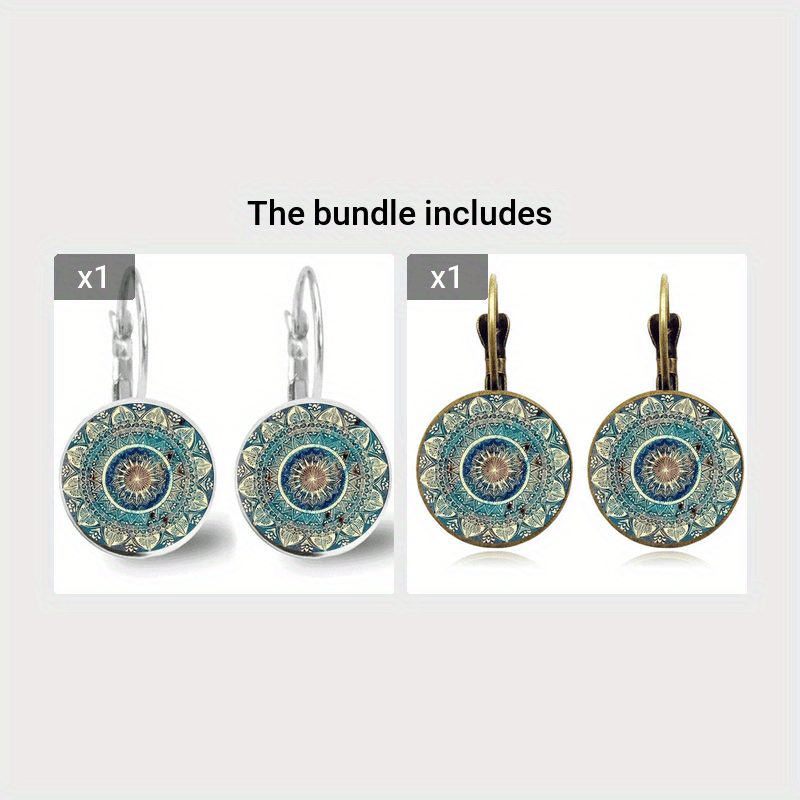 Mandala Flower Pattern Time Gemstone Decor Vintage Earrings Alloy Jewelry Delicate Female Gift Daily Casual