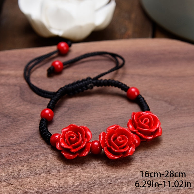 Flower Theme Beaded Bracelet Adjustable Hand Jewelry For Red Wedding Gift 1 Pc