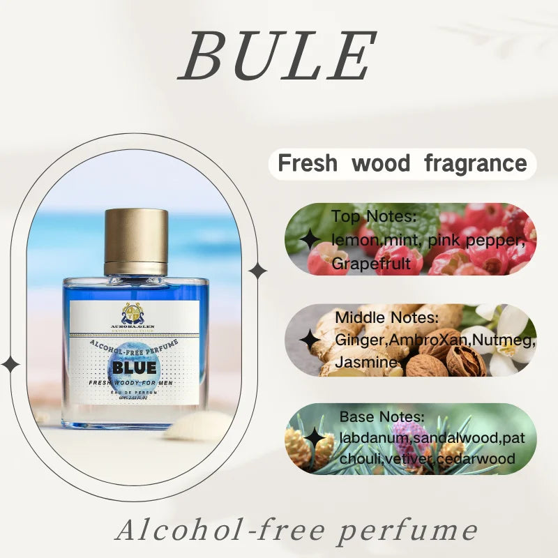 Alcohol-free perfume100% original BLUE Cologne for Men Fresh Woody with Lemon Grapefruit Sandalwood Long-Lasting 50ml Fragrance