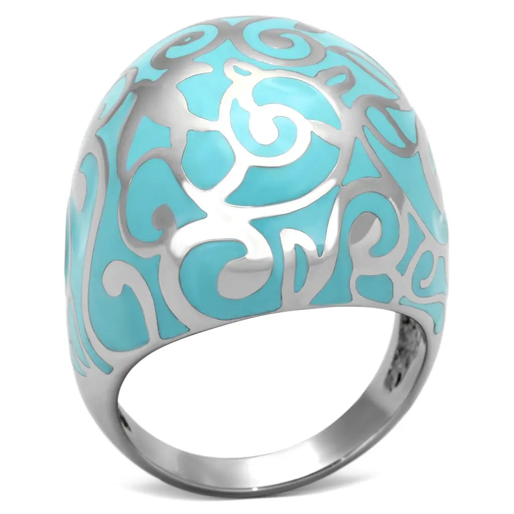 AJ TK845 Aquamarine Fashion Ring High Polished Stainless Steel with Epoxy Inlay