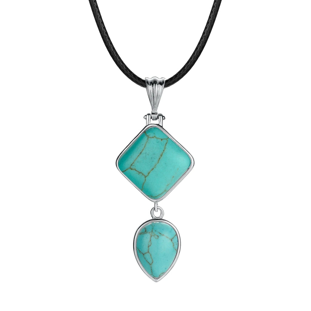 Natural Stone Pendant Charm, Mixed Style Drop Pendant Turquoise Agate Crystal Stone Necklace for Women Jewelry