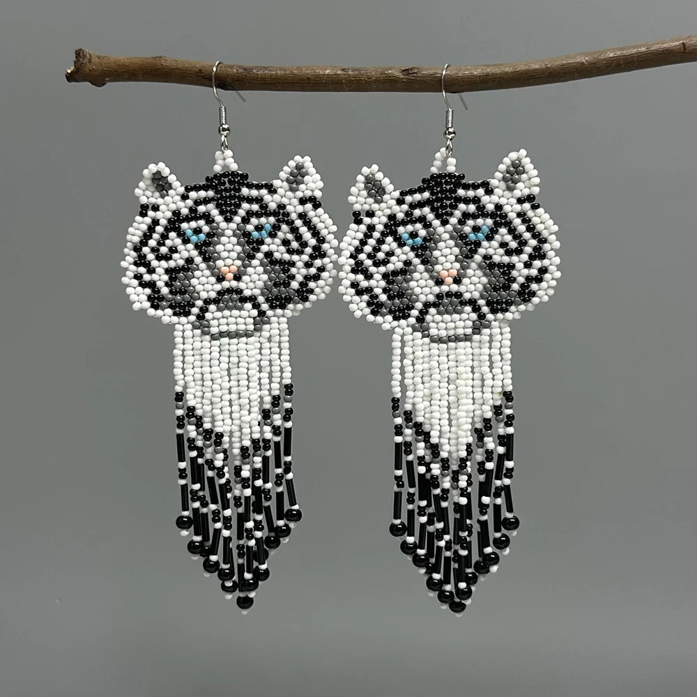 AHAYA Women's Bohemian Tassel Beaded Dangle Earrings Native Handmade Statement Big Fringe Gift for Stylish Boho