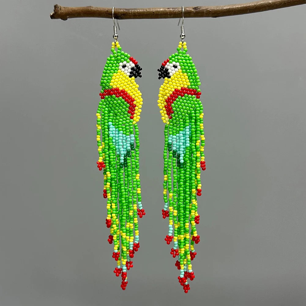 AHAYA Women's Bohemian Tassel Beaded Dangle Earrings Native Handmade Statement Big Fringe Gift for Stylish Boho