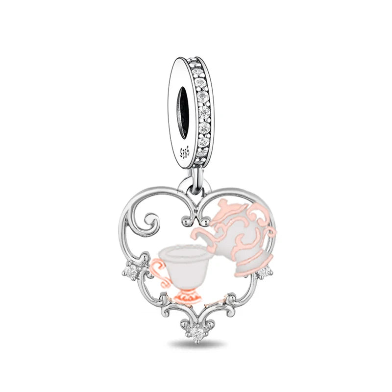 Fit Original Brand Bracelet Necklace 925 Sterling Silver Tea Cup and Tea Pot Bead Charm for Jewelry Making