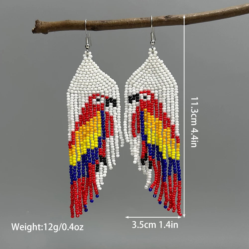 AHAYA Women's Bohemian Tassel Beaded Dangle Earrings Native Handmade Statement Big Fringe Gift for Stylish Boho