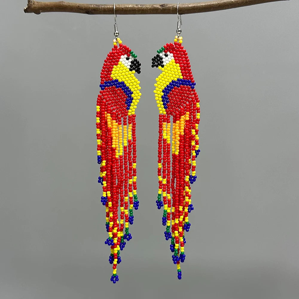 AHAYA Women's Bohemian Tassel Beaded Dangle Earrings Native Handmade Statement Big Fringe Gift for Stylish Boho