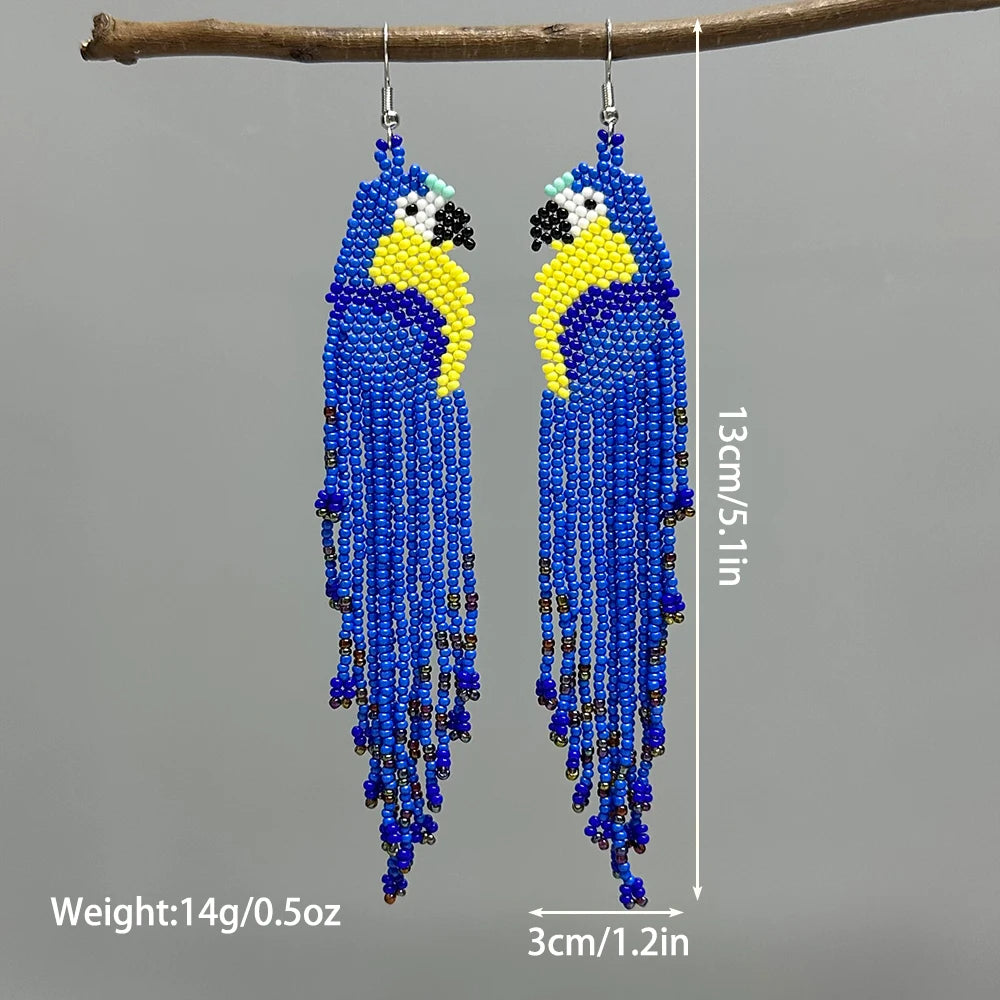 AHAYA Women's Bohemian Tassel Beaded Dangle Earrings Native Handmade Statement Big Fringe Gift for Stylish Boho
