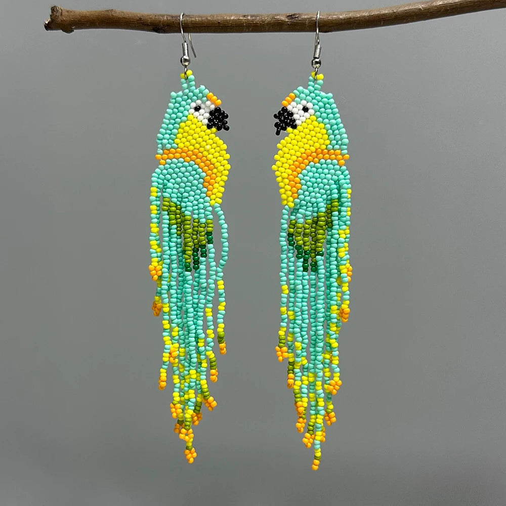 AHAYA Women's Bohemian Tassel Beaded Dangle Earrings Native Handmade Statement Big Fringe Gift for Stylish Boho