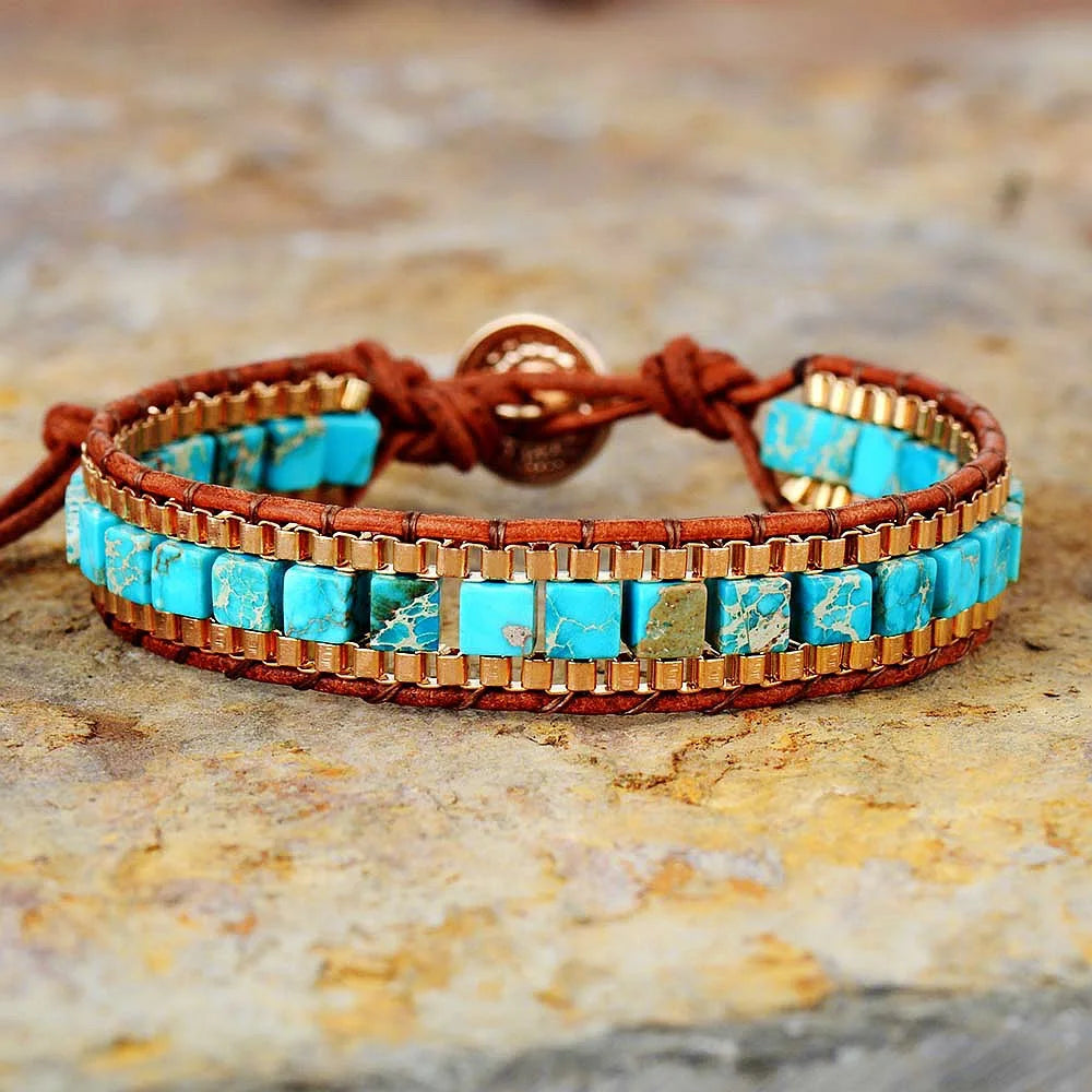 Fashion Imperial Stone Hand-woven Leather Bracelet for Men and Women  AdjustableStylish Natural Gemstone Boho Chic Jewelry