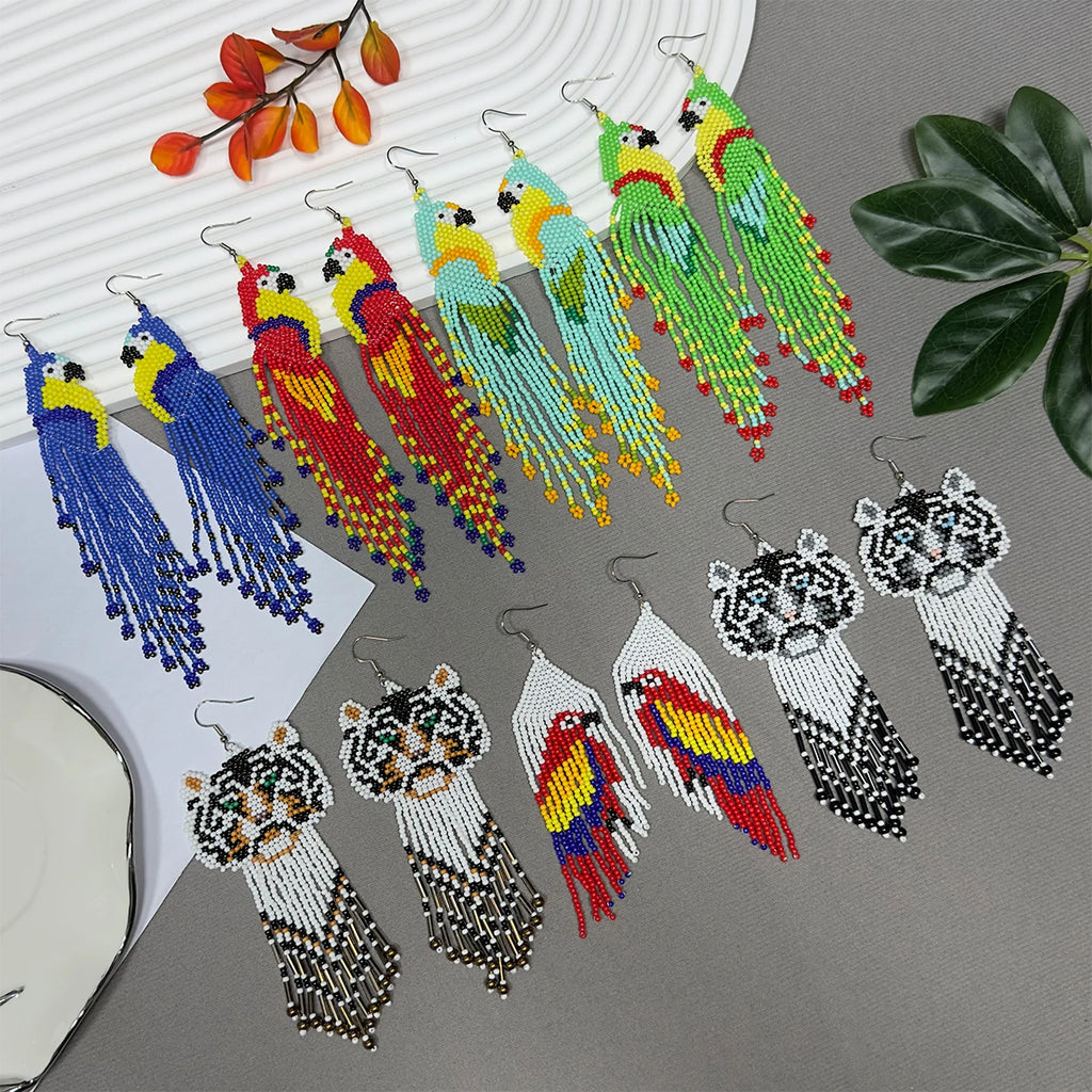 AHAYA Women's Bohemian Tassel Beaded Dangle Earrings Native Handmade Statement Big Fringe Gift for Stylish Boho