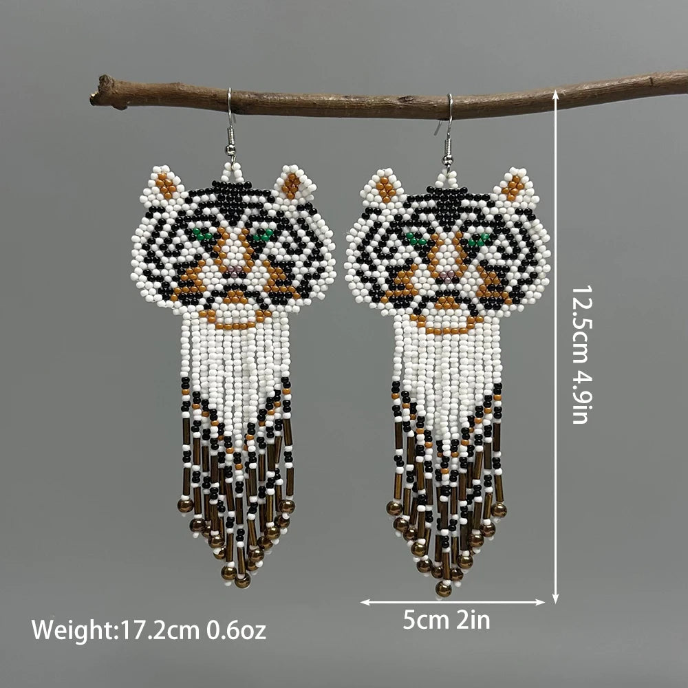 AHAYA Women's Bohemian Tassel Beaded Dangle Earrings Native Handmade Statement Big Fringe Gift for Stylish Boho