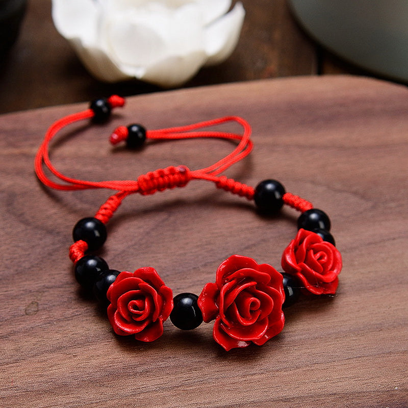 Flower Theme Beaded Bracelet Adjustable Hand Jewelry For Red Wedding Gift 1 Pc