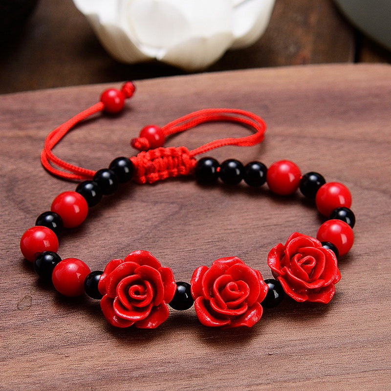 Flower Theme Beaded Bracelet Adjustable Hand Jewelry For Red Wedding Gift 1 Pc