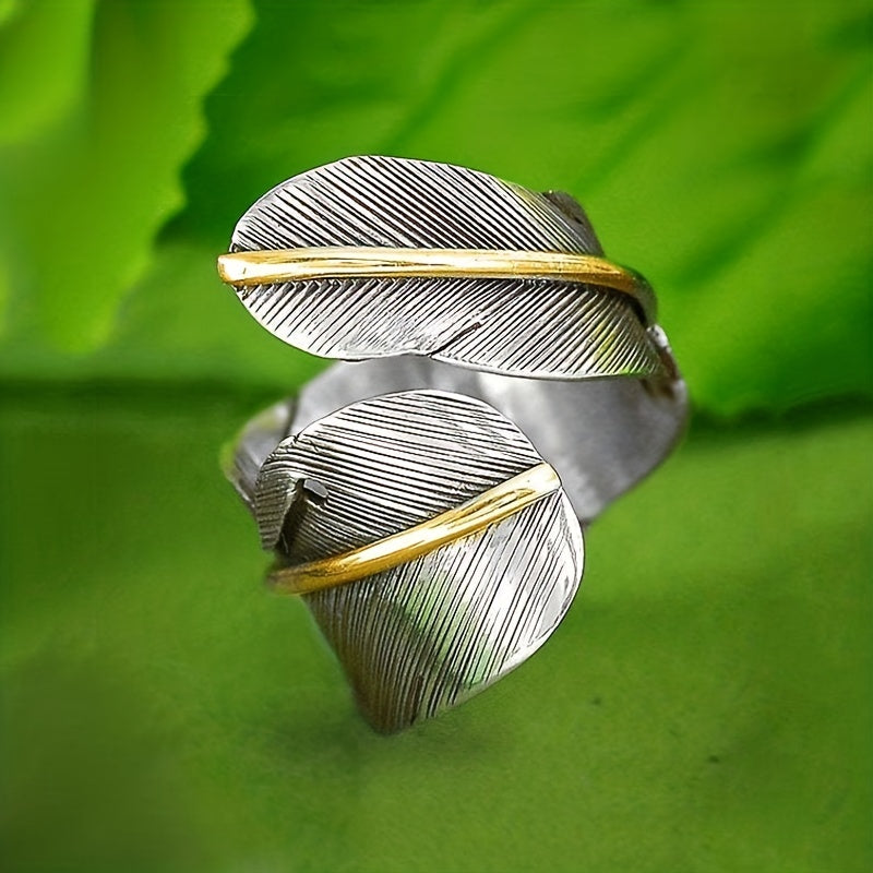 Vintage Style Feather Opening Band Finger Ring Party Commemorative Gift