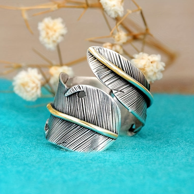 Vintage Style Feather Opening Band Finger Ring Party Commemorative Gift